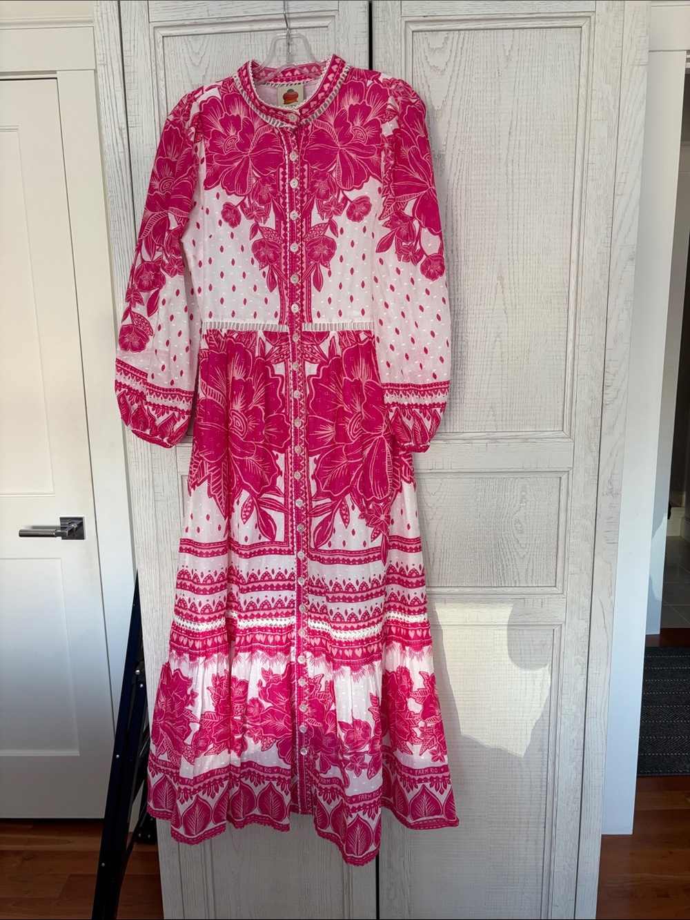 Farm Rio 100% Cotton Pink Floral Button-Front Maxi Dress